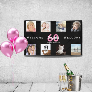 60th birthday party photo collage woman black banner