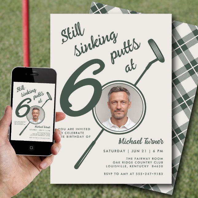 60th Birthday Party Photo Modern Golf Putter Green Einladung (Von Creator hochgeladen)