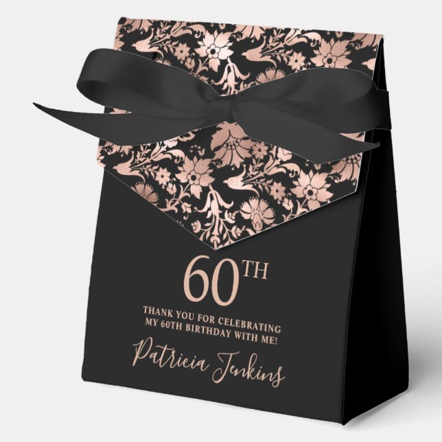 60th Birthday Rose Gold Floral Thank You  Geschenkschachtel (Vorderseite)