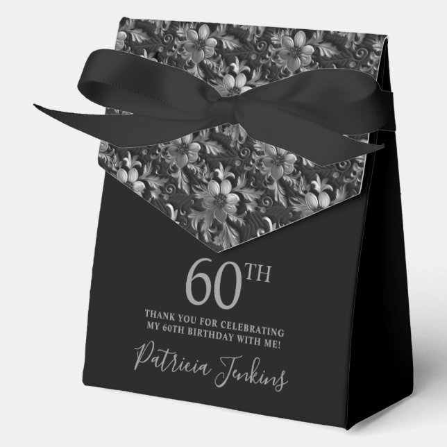 60th Birthday Silver Floral Thank You  Geschenkschachtel (Vorderseite)