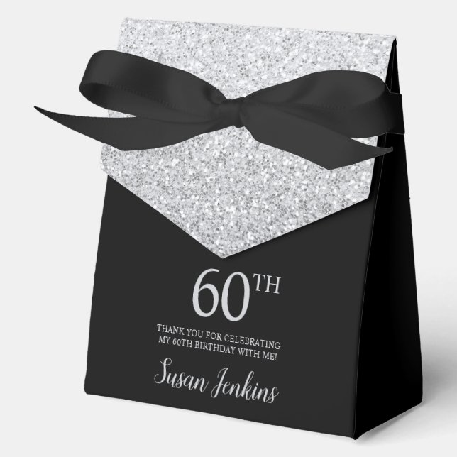 60th Birthday Silver Glitter Thank You Geschenkschachtel (Vorderseite)