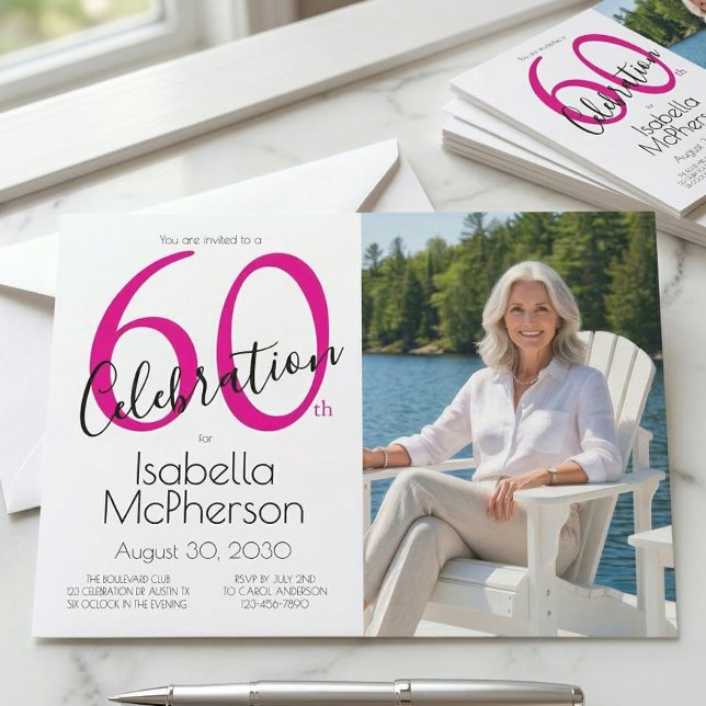 60th Celebration Minimal Pink 60th Birthday Einladung (Von Creator hochgeladen)