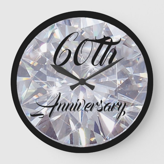 60th / Diamond Anniversary - Personalised Clock Große Wanduhr (Vorderseite)