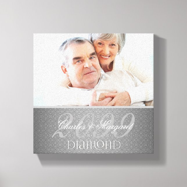 60th Diamond Anniversary Silver Damask 8x8 Foto Leinwanddruck (Vorderseite)