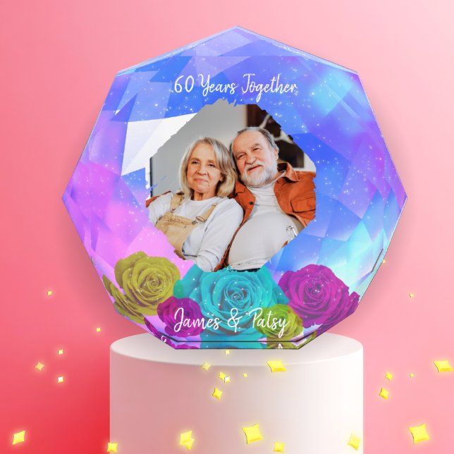 60th Diamond Wedding Anniversary Floral Keepsake Fotoblock (Von Creator hochgeladen)