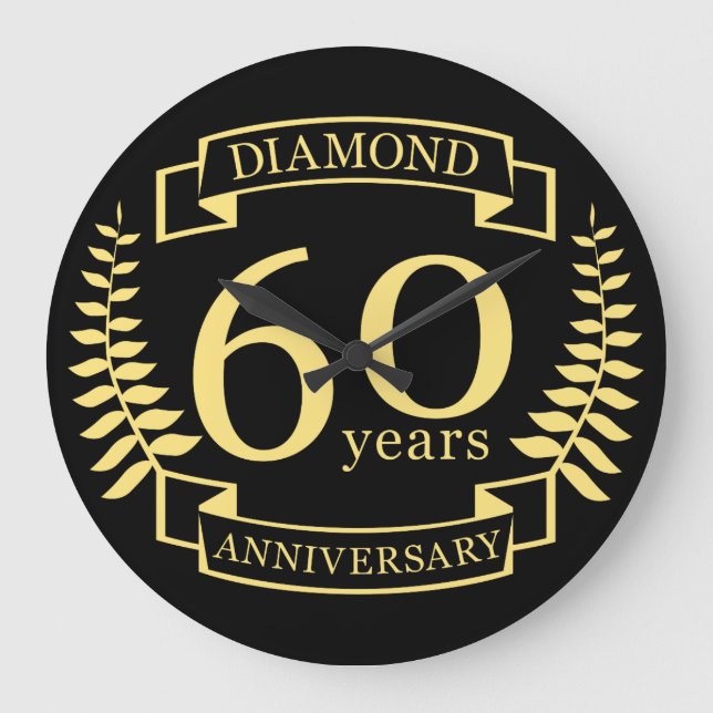 60th Wedding ANNIVERSARY Diamond yellow Große Wanduhr (Vorderseite)