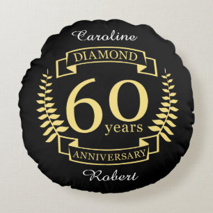 60th Wedding ANNIVERSARY Diamond yellow Rundes Kissen
