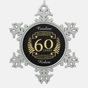 60th Wedding ANNIVERSARY Diamond yellow Schneeflocken Zinn-Ornament