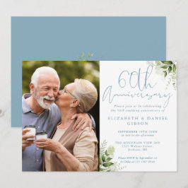 60th Wedding Anniversary Greenery Floral Photo Einladung