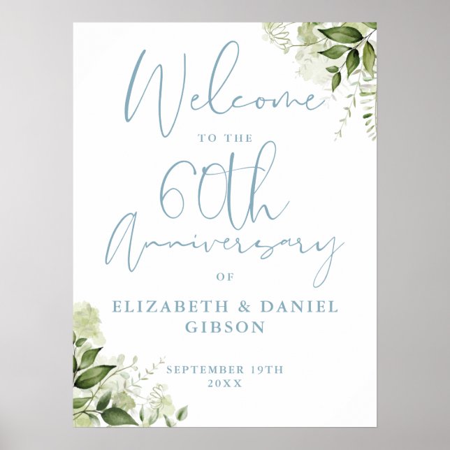 60th Wedding Anniversary Greenery Welcome Sign Poster (Vorne)