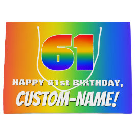 61. Geburtstag: Farbiges, lustiges Regenbogenmuste Große Geschenktüte
