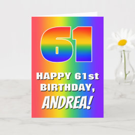 61. Geburtstag: Farbiges, lustiges Regenbogenmuste Karte