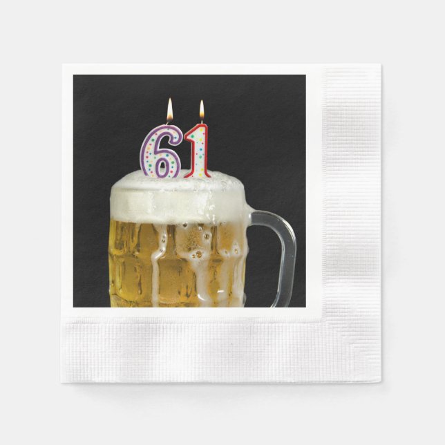 61. Geburtstag Kerzen in Bier Serviette (Vorderseite)