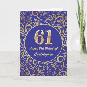 61. Geburtstag Navy Blue and Gold Floral Muster Karte