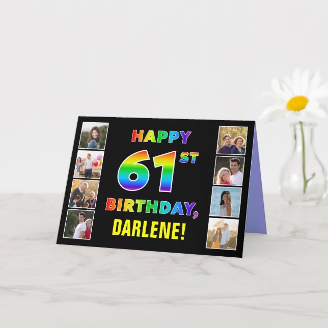 61. Geburtstag: Regenbogentext, benutzerdefinierte Karte (Kleine Pflanze)