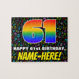 61. Geburtstag — Spaß, bunte Musiksymbole & "61"