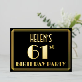 61. Geburtstagsparty: Art Deco Look "61", w/ Name Folieneinladung