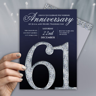 61. Jubiläum Diamant Silber Navy Blau Modern Einladung