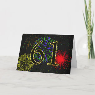 61e carte d'anniversaire avec feux d'artifice