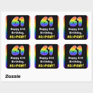 61st Birthday: Rainbow Spectrum # 61, Custom Name Quadratischer Aufkleber
