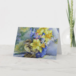 6296 Daffodiles en Bird Planter Carte d'anniversai