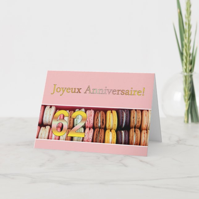 62. Französisch Geburtstag Macaron-Joyeux Annivers Karte (Vorderseite)