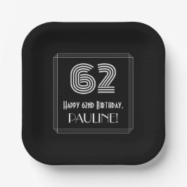 62. Geburtstag — Art Deco Inspiriert Look "62" + N Pappteller