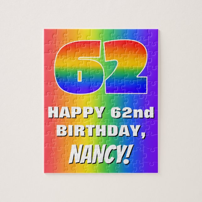 62. Geburtstag: Farbiges, lustiges Regenbogenmuste (Vertikal)