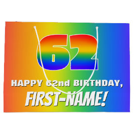 62. Geburtstag: Farbiges, lustiges Regenbogenmuste Große Geschenktüte