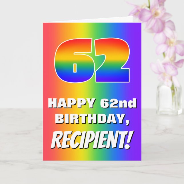 62. Geburtstag: Farbiges, lustiges Regenbogenmuste Karte (Orchidee)
