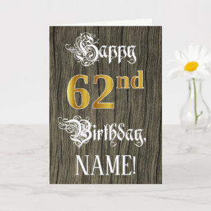 62. Geburtstag: Faux-Gold-Look + Faux-Holz-Dekor Karte