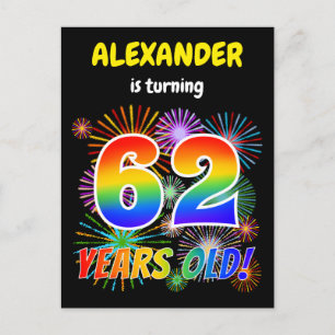 62. Geburtstag - Fun Fireworks, Regenbogen Look "6 Postkarte