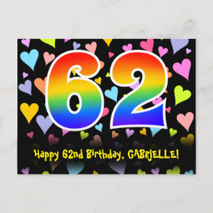 62. Geburtstag: Fun Hearts Muster, Regenbogen 62 Postkarte