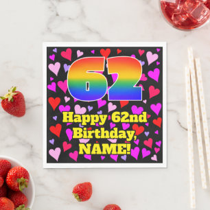62. Geburtstag: Loving Hearts Pattern, Regenbogen Serviette