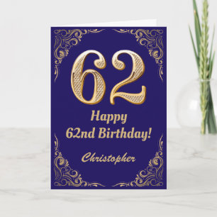 62. Geburtstag Navy Blue und Gold Glitzer Frame Karte