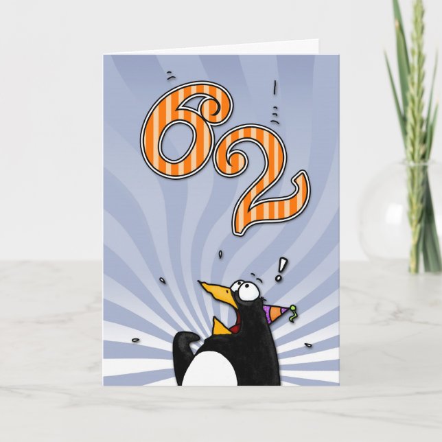 62. Geburtstag - Pinguin-Überraschungskarte Karte (Vorderseite)