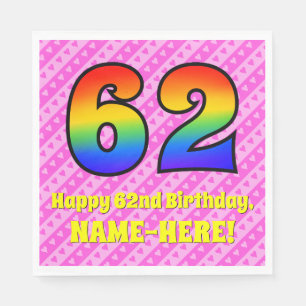 62. Geburtstag: Rosa Streifen & Herz, Regenbogen # Serviette