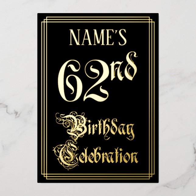 62. Geburtstagsparty - Extravagantes Drehbuch und  Folieneinladung (Vorderseite)