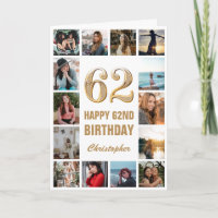 62. Happy Birthday Gold und White Foto Collage