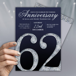 62. Jubiläum Diamant Silber Navy Blau Modern Einladung