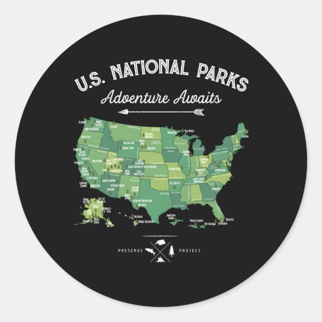 62 National Parks Map Us Park Camg Wandern Runder Aufkleber (Vorderseite)
