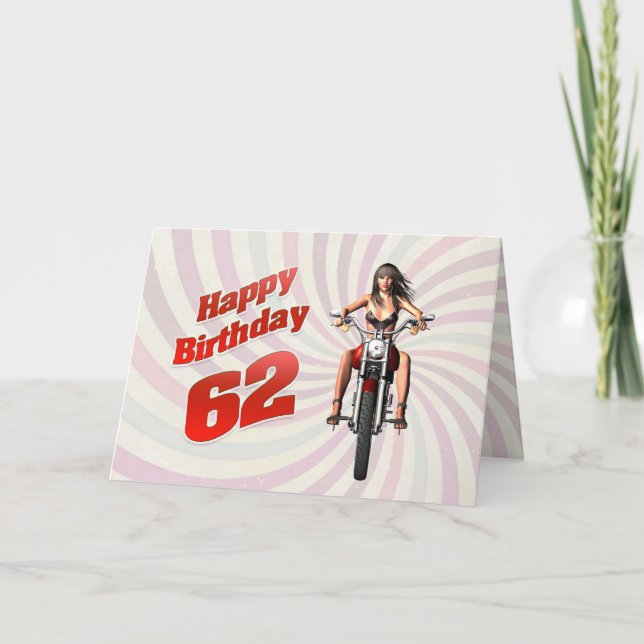 62e carte d'anniversaire avec une fille de moto (Devant)
