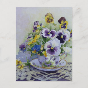 6300 Pansies dans la carte postale Teacup