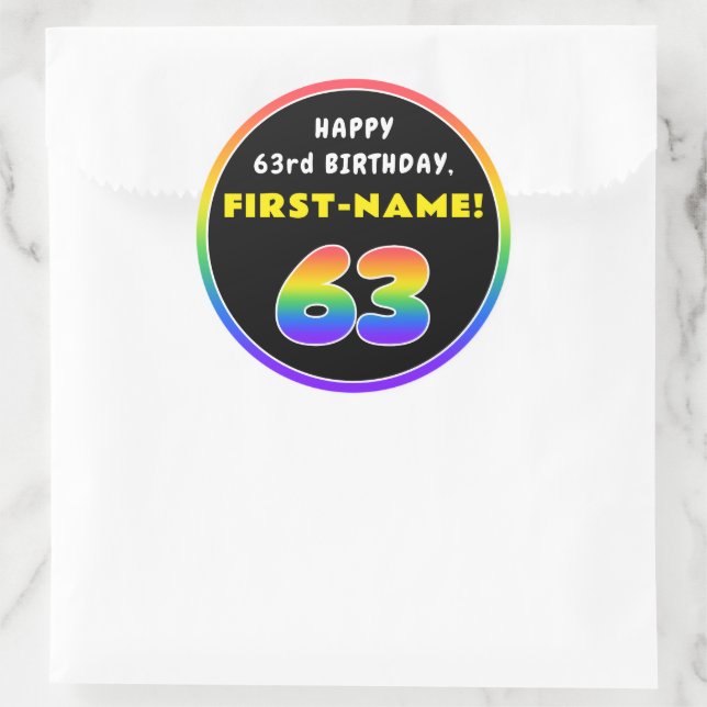 63. Geburtstag: Farbiger Regenbogen # 63, Individu Runder Aufkleber (Tasche)