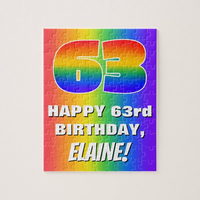 63. Geburtstag: Farbiges, lustiges Regenbogenmuste (Vertikal)