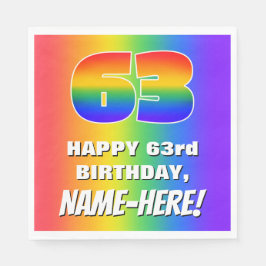 63. Geburtstag: Farbiges, lustiges Regenbogenmuste Serviette