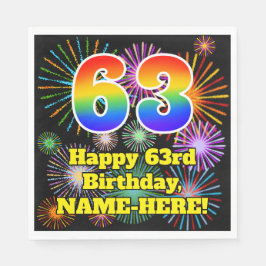 63. Geburtstag: Fun Fireworks Pattern + Rainbow 63 Serviette