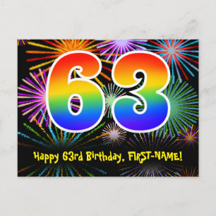 63. Geburtstag - Fun Fireworks Pattern + Rainbow 6 Postkarte