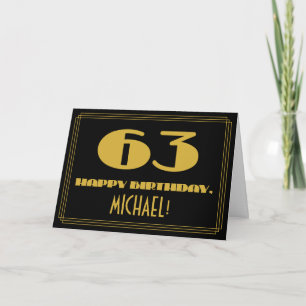 63. Geburtstag: Name + Art Deco Inspiriert Look "6 Karte