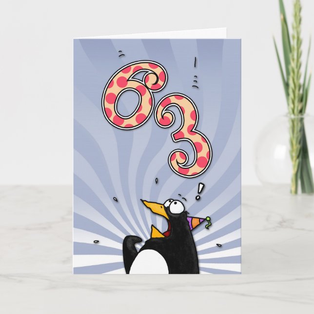 63. Geburtstag - Pinguin-Überraschungs-Karte Karte (Vorderseite)